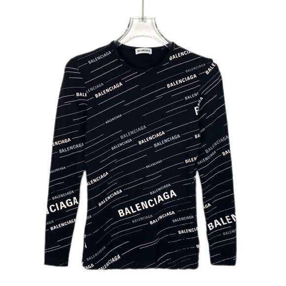 Balenciaga Tops - Balenciaga Black All-Over Logo Long-Sleeve Shirt XS